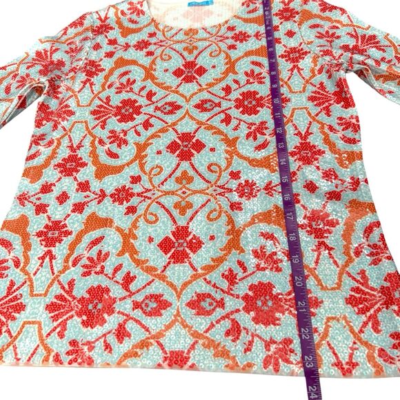 J. McLaughlin Corali‎ Cyprus Sea Flat Sequin Sweater Top Blue Aqua Coral Size S - Picture 7 of 8